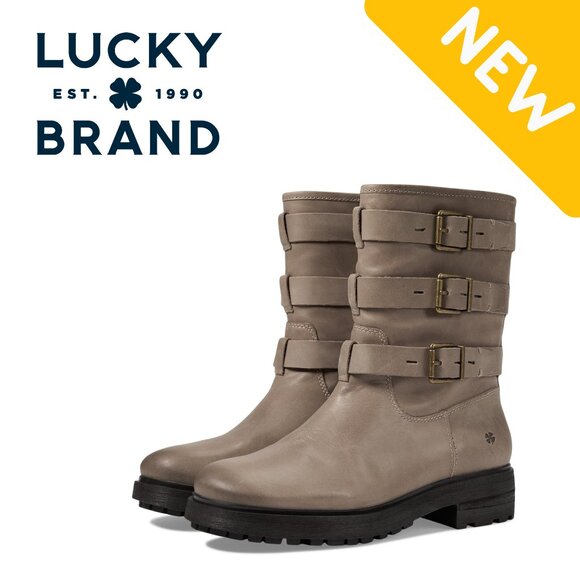LUCKY BRAND LEATHER Taupe Strappy Western Boho Style Womens Boots Size 9.5 NEW - Picture 1 of 6